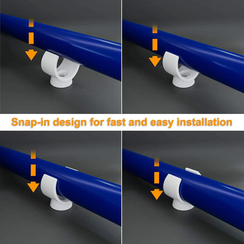 1 Inch PEX Pipe Support Hangers Set of 130 U Hook PVC Clamps for Water Lines anti rust plastic clips in use on blue tubing