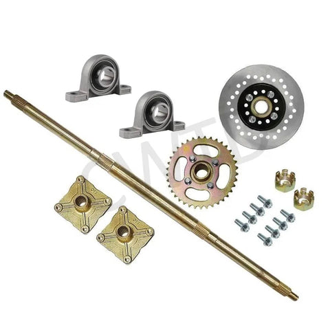 Heavy Duty 32-Inch Live Axle Kit With 420 Sprocket And Brake Disc For 810mm Rear Axle Includes 4-Stud Hubs Pillow Blocks And 37T Sprocket