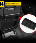 Back side of Black Leather Armrest Cover for Nissan Maxima Center Console 2016-2023 showing elastic band feature.