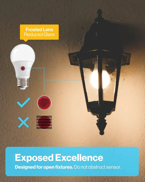 10 Pack No Fuss Dusk To Dawn A19 LED Outdoor Light Bulbs, Photocell Auto On Off Sensor in a fixture, daytime view