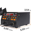 2-In-1 Hot Air Soldering Station Kit With 60W Soldering Iron displaying dimensions and digital controls