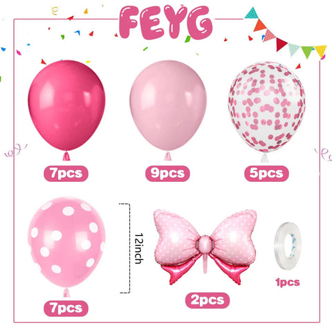 Pink Bow Balloons Kit Includes 30 Pieces Of 12 Inch Balloons In Hot Pink Rose Dots And Confetti Styles Plus Two Big Foil Bow Balloons And White Ribbon