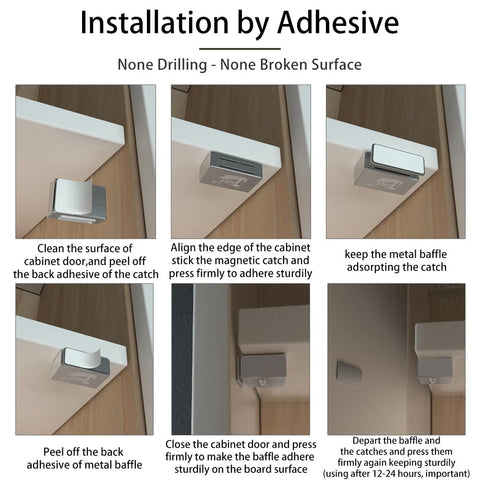 Installation process for Magnetic Cabinet Catches With Ultra Strong Adhesive No Tools Needed For Quick No Hassle Install