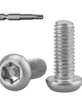 No Sweat 1/4-20 X 3/4 Inch Button Head Torx Security Screws 304 Stainless Steel with TT27 bit and two screws.