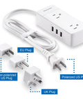 All In One Travel Power Strip With 2 Prong To 3 Prong Converter, Four Outlets And Three USB Ports, US UK EU World Travel Adapter