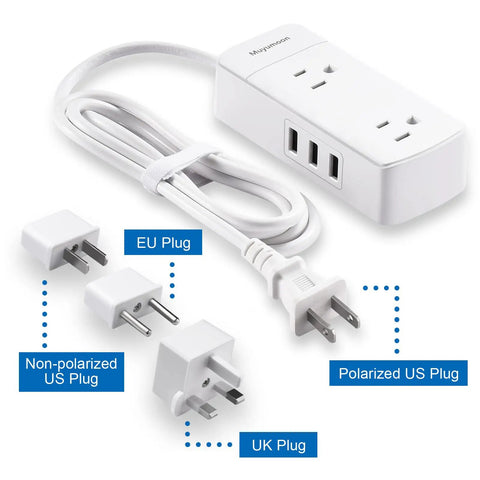 All In One Travel Power Strip With 2 Prong To 3 Prong Converter, Four Outlets And Three USB Ports, US UK EU World Travel Adapter