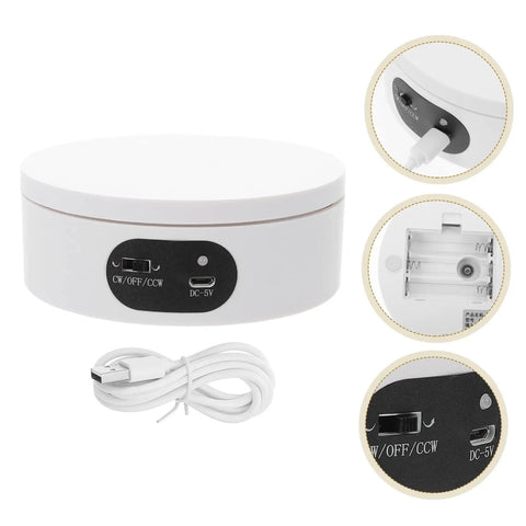 Electric Turntable Display Plate And Rotating Stand For Jewelry Show Photography Prop with USB cable and controls.