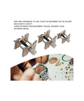 Watch Repair Kit With Movement Holder Set Three Piece Metal Base Holders For Secure Movement Fix on workbench