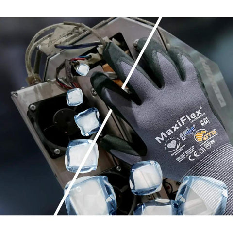Nylon Micro-Foam Nitrile Grip Work Gloves With Snug Fit For Wet And Dry Jobs, Black And Gray, X Large, handling ice