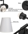 Classic Rustic Double Wall Sconce Lighting Fixture With Flared White Textile Shade and Black Long Arm E26 LED Compatible