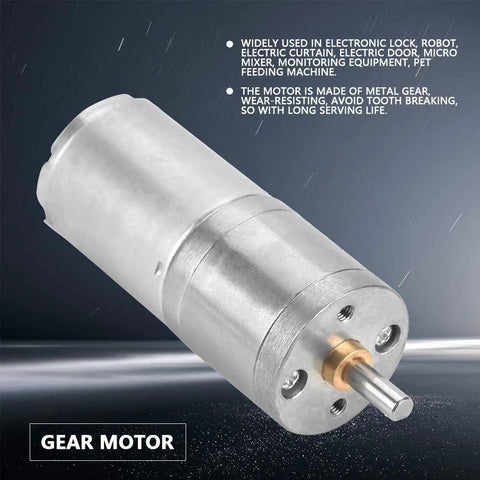12V DC gear motor with encoder, 60 RPM, 25mm metal housing, front shaft with brass bushing.