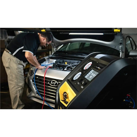 Shop Floor Legend R1234yf Auto AC Refrigerant Recovery Recycle Recharge System With Wireless Sync Seven Inch HD Touchscreen Oilless Pump Made In Usa For Quick No Sweat Garage Fixes