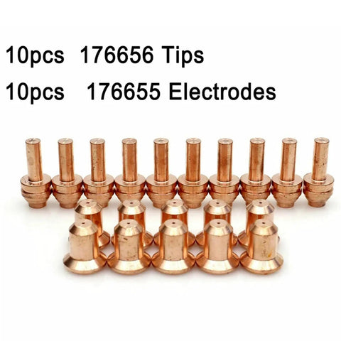 Heavy Duty Plasma Cutter Electrodes And Nozzles Kit For 25C 27C 375Xtreme High Performance parts including 10 copper tips and 10 electrodes.