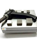 Square Shape Disc Cutter Set 7 Piece Punch Tool Kit For Jewelry Making, showing metal cutters and a handle on a flat surface.