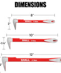 Three red and silver nail pullers, sizes 8, 10, and 12 inches displayed, part of the Beefy Three Piece Nail Puller Tool Set With 8 Inch 10 Inch And 12 Inch Crowbars Cats Paw Pry Bar Claw Tools For Demolition And Woodworking Heavy Duty Claw Bar Tools Built From 40Cr Alloy Steel For Home Remodeling.