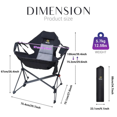 Hammock Camping Chair Set Outdoor Folding Rocker Lawn Seats With High Back And Stand dimensions and weight illustration