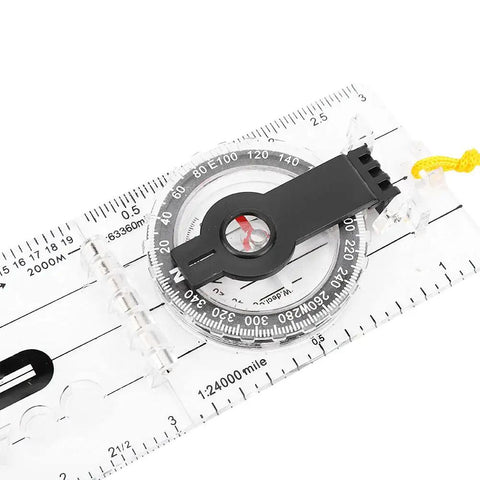 Lightweight Portable Acrylic Outdoor Tool With Magnifying Glass For Camping And Hiking, Foldable Map Compass, close-up view