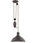 Sequoia 13 Inch Dope Industrial Pulley Pendant Light With Dome Shade And Counterweight In Oil Rubbed Bronze Finish