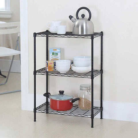 Heavy Duty Steel Wire Shelving Unit Three Tier Adjustable Height Utility Storage Rack For Garage Kitchen With Leveling Feet Built Tough To Carry Major Loadouts Without Missing A Beat