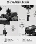 Badass 22 Piece Camera Mount Screw And Adapter Set With 1/4 To 3/8 Tripod Reducers And Hot Shoe Mounts For Dslr SLR Cameras Monopods And Ballheads Straight Up Heavy Duty Aluminum Gear Grabber showing various camera mount connections.