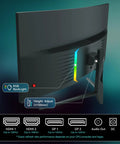 Rear view of 34-Inch Ultrawide Curved Gaming Monitor UWQHD 3440x1440 165 Hz Refresh 1ms MPRT 1500R Curve showing ports and backlight.