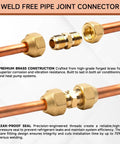 Weld free pipe joint connector featuring solid brass construction, copper tubing, and flare nut design for HVAC applications.