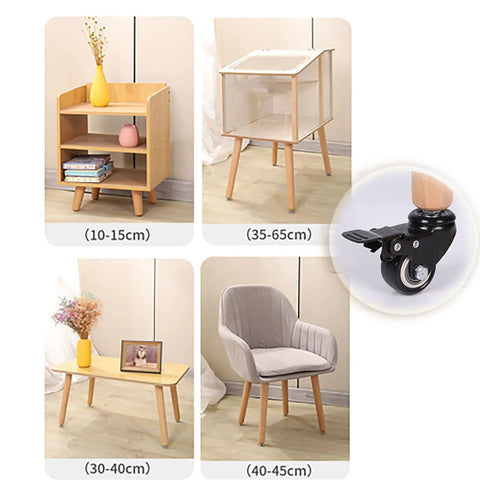 Heavy Duty Solid Wood Table Legs With Lockable Rolling Casters Tapered Furniture Base Natural Finish Smooth Glide Quick Lock Roll Setup Sturdy Desk Or Dining Support Set Of Four Pieces 28 Inches Tall