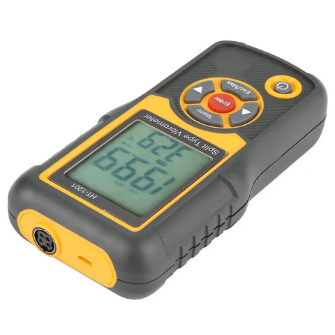 Pro Grade Digital Vibration Meter And Tester With Piezoelectric Sensor For Machinery Vibration Measurement And Industrial Analysis Portable Vibration Tool For Acceleration Velocity Displacement And Temperature Readouts handheld black and yellow