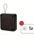 No-Drill Sensor Door Closer, 1-Piece Slim Black, shown with stainless steel pull cord and installation illustration