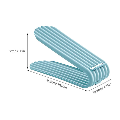 Double Deck Vertical Shoe Slot Organizer With Adjustable Two Tier Design Optimized To Claim Prime Floor Space And Keep Your Daily Kicks Stacked Tight Without Extra Closet Clutter, blue dimensions shown.