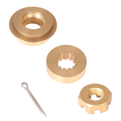 Outboard Propeller Hardware Kit For 8HP To 15HP Engines With Thrust Bushing, Spacer, Prop Nut And Cotter Pin Fits Evinrude Johnson OMC BRP Models Essential Replacement For Your Small Boat Motor featuring brass components