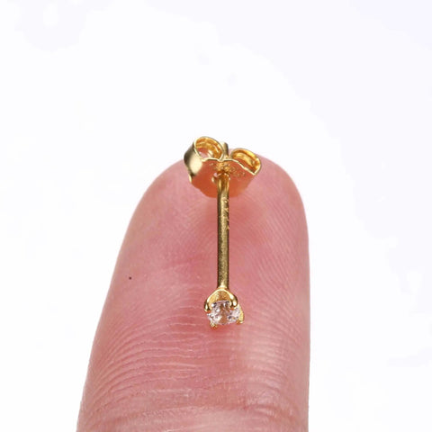 Long Post 925 Sterling Silver Stud Earrings For Women Hypoallergenic And Safe For Sensitive Ears Lead Free Nickel Free Cadmium Free Rhodium Plated For Lasting Shine Never Tarnish Or Turn Ears Green Comfortable Dainty Everyday Accessory, gold-tone stud with 2mm zirconia