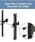 Heavy Duty 2U Server Rack Depth Extender Kit Rock Solid 4 Inch Deep Recess Mount Adapter mounted on server rack.