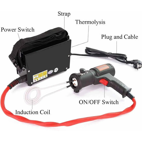 1500W Flameless Induction Heater Yanks Loose Stubborn Bolts Bearings And Drive Shafts Shop Grade Metal Heating Tool with induction coil and control switch.