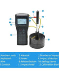 Portable Digital Hardness Tester Meter For Metal Materials Plug And Play Operation Heavy Duty Design With Built In Printer, showing functions and components.