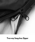 Close-up of zippers on Two Person Sleeping Bag For All Seasons With Wraparound Zippers, Easily Splits Into Two Individual Bags Or Converts To Two Queen Blankets, XL Size For Couples Camping, Hiking, Backpacking, And Cold Or Warm Weather Cozy Comfort.