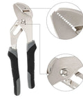 Close-up of 8-inch groove joint pliers from 4 Piece Pliers And Wrench Set For Home DIY Repairs with durable teeth and joint detail.