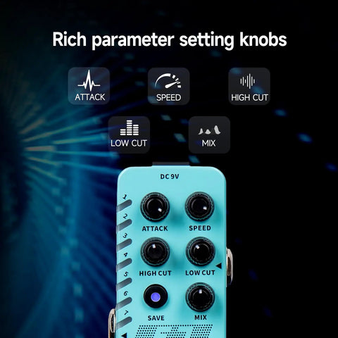 Pocket Sized Guitar Synth Pedal With Seven Polyphonic Tones, Individual Arpeggiator, showing controls and settings