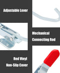 Two Pack J Hook Toggle Clamp Set with red vinyl grip, showing adjustable lever and mechanical connecting rod details