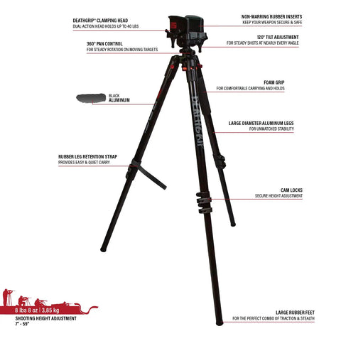 DeathGrip Aluminum Tripod With Durable, Lightweight Aluminum Frame For Hunting And Outdoors, Rock Solid Platform With Adjustable Legs