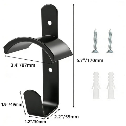 Four Pack Horse Bridle Rack Hooks, Heavy Duty Metal Wall Mount Bridle Holder Bracket With Screws dimensions and components