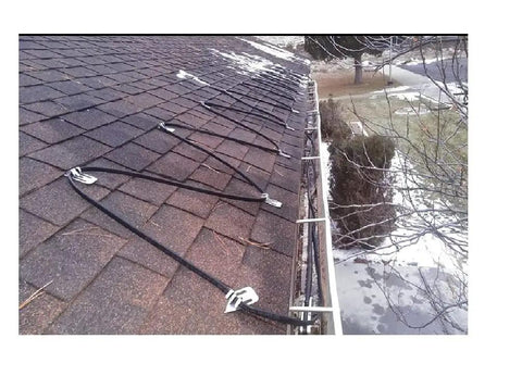 Installed Self Regulating Roof And Gutters Heat Cable That Beats Ice Dams Eight Watts Per Foot For Snow Deicing And Ice Melt Eighty Foot Run Heavy Duty Heat Tape With Patented Heating Technology on rooftop