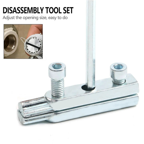Universal Damaged Fastener And Pipe Thread Remover Tool For Broken Bolts Faucets And Pipes, close-up view of metal extractor.