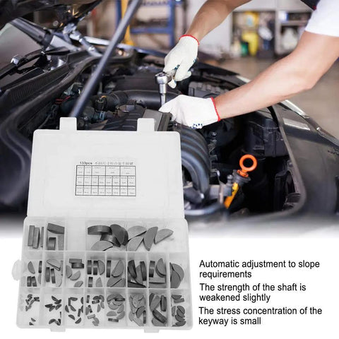 135 Piece Woodruff Key Kit With 21 Sizes For Flywheels Pulleys And Cranks Durable Semicircular Keys in open box by car engine