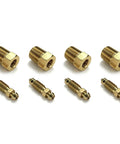 Get Your Daily Driver Rolling Smooth Again By Swapping In This 8 Piece Brass Bleeder Screw Kit With Universal 1 8 Inch Npt Valves And 1 4 To 28 Plus 1 8 To 27 Threaded Bases For Quick Under Hood Hydraulic Fixes. Brass bleeder screws and NPT valves arranged on a white background.