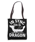 Dragon Boat Racing Tote Bag For Crews And Fans: 16x16 carryall with durable black cotton handles, "In Sync With The Dragon" design