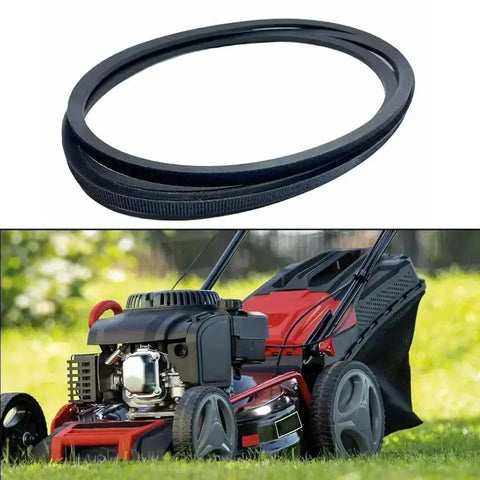 Heavy Duty V Belt Replacement For 532131264 531005026 And 544238901 shown with lawn mower in background