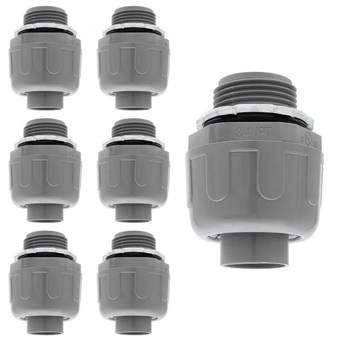 6 Pack 3/4 Inch NPT Liquid Tight Conduit Connector Nonmetallic Straight Electrical Conduit Fitting PVC UL Listed
