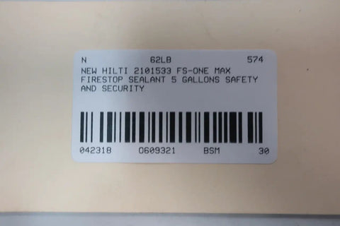 Label of FS-One Max 5 Gallon Intumescent Firestop Sealant with barcode and details.