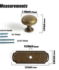 Retro Antique Brass Zinc Alloy Cabinet Knob with Backplate Single Hole Center 6 Pack Includes Mounting Screws measurements